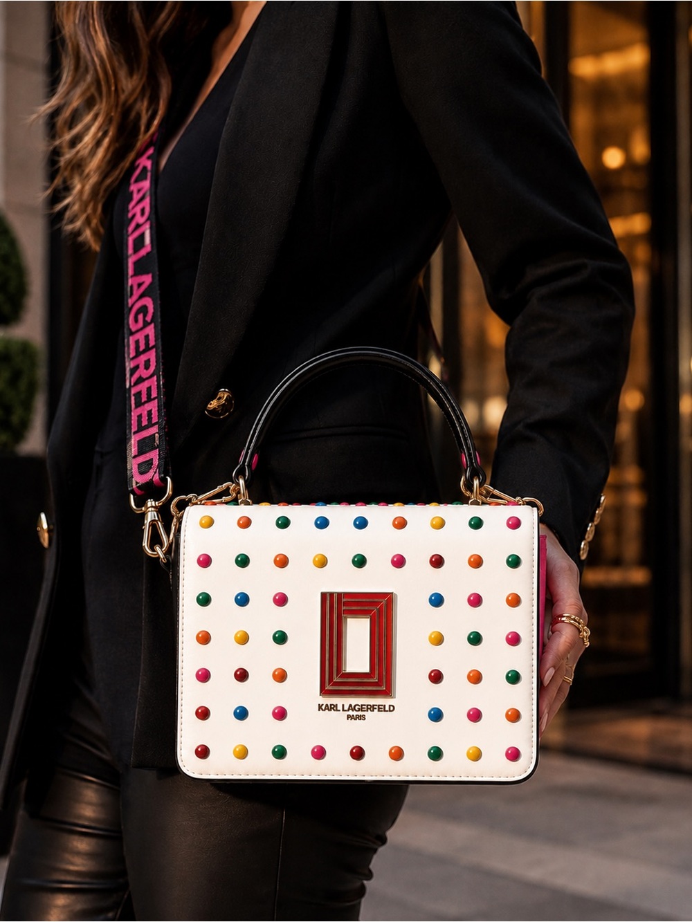 Karl Lagerfeld Paris Multicolor Studded Crossbody Bag Rainbow